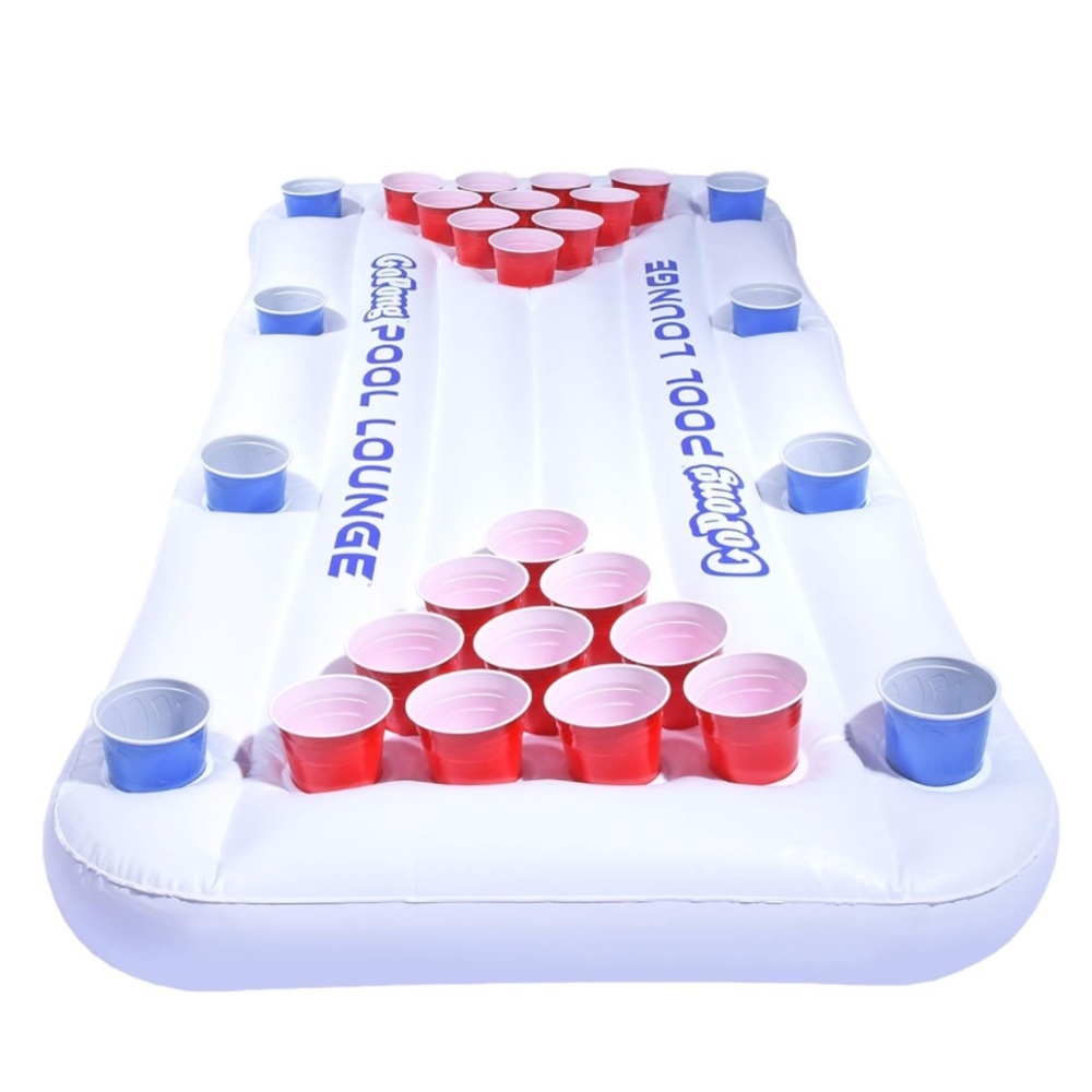 GoPong Pool Lounge Beer Pong Inflatable with Social Floating, White Beer Pong